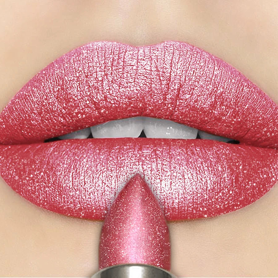 7 Colors Sparkling Metallic Finish Lipstick Hydrating Red Pink Glitter Lip Tint Shine Lip Color Highly Pigmented Lip Makeup Gift HIP