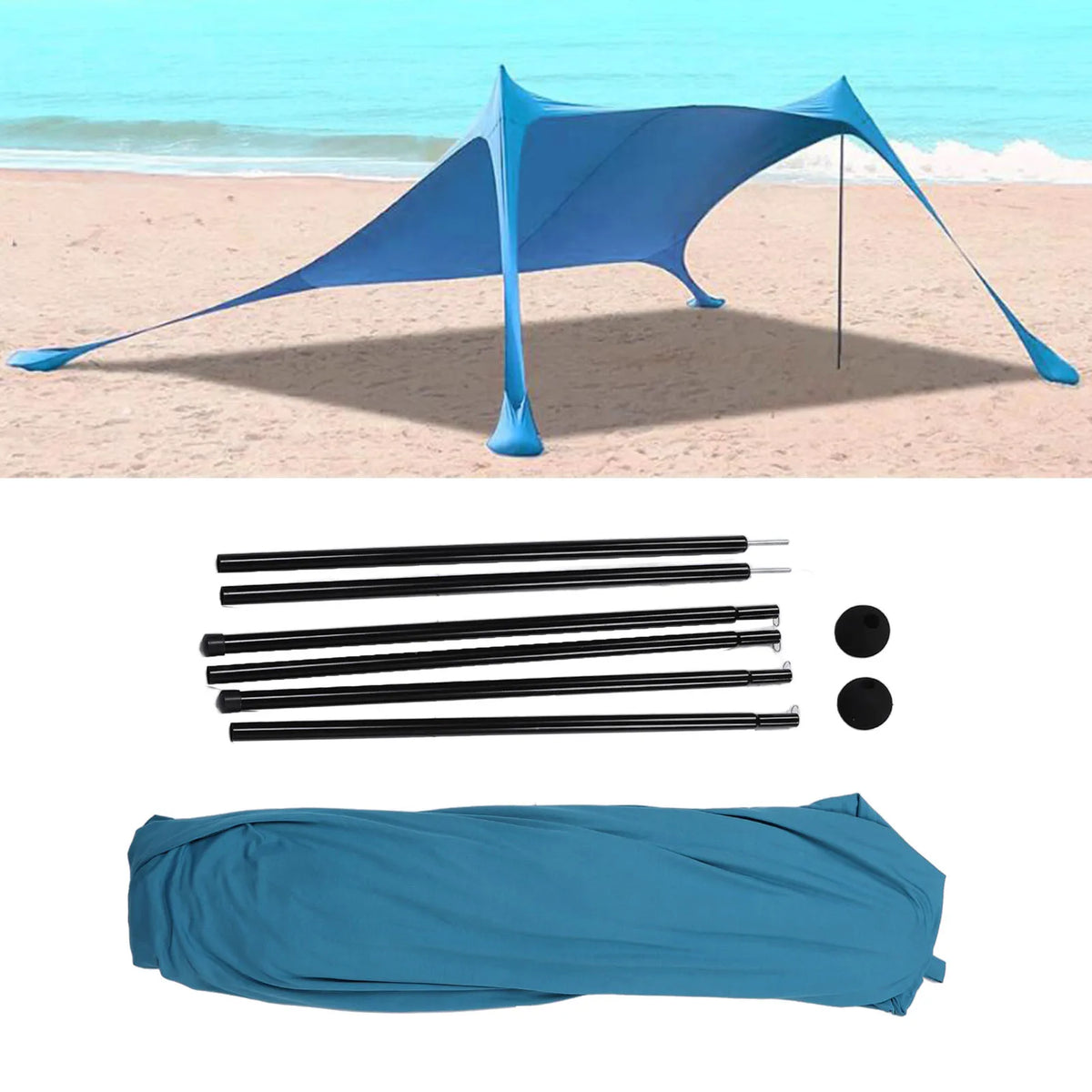 Outdoor Shade Beach Canopy Reinforced Windproof Rope Beach Canopy Waterproof UPF50 Tear Resistant with Carry Bag for Fishing HIP