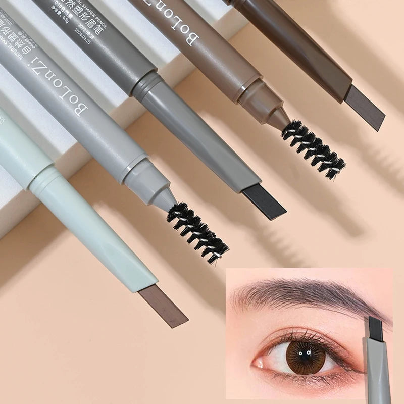 Double Head Eyebrow Natural Smooth Triangular Automatic Brow Pen Waterproof Long-Lasting Black Brown Eyes Brow Pencil with Brush HIP