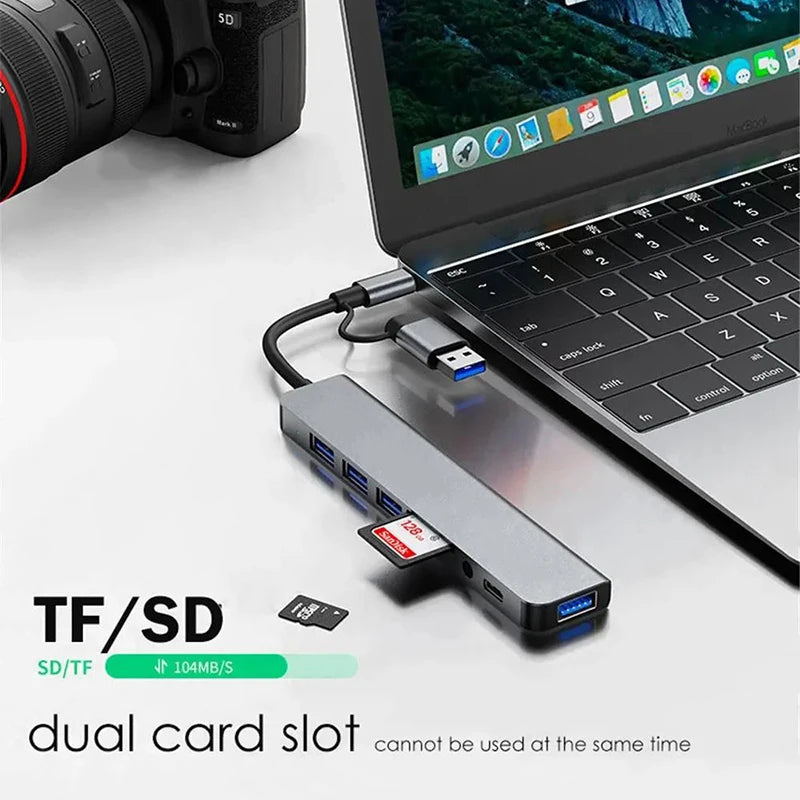 8-in-1 USB Hub – USB 3.0, USB-C & SD Card for Laptops USB Hub HIP