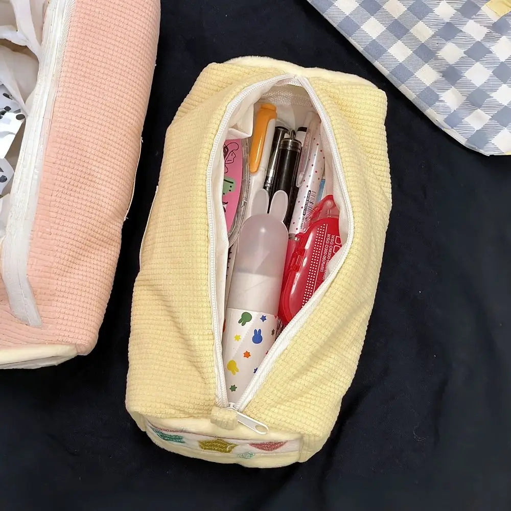Cute Corduroy Pencil Case – Large Capacity Embroidery Pen Bag Pencil Case HIP