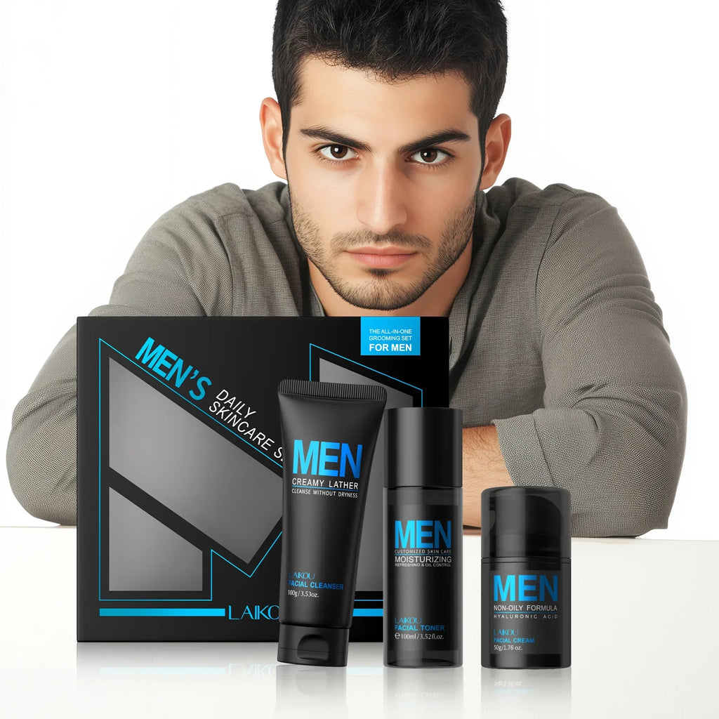 LAIKOU Men's 3-in-1 Skincare Set – Cleanser, Toner & Cream Men's Skincare Set HIP