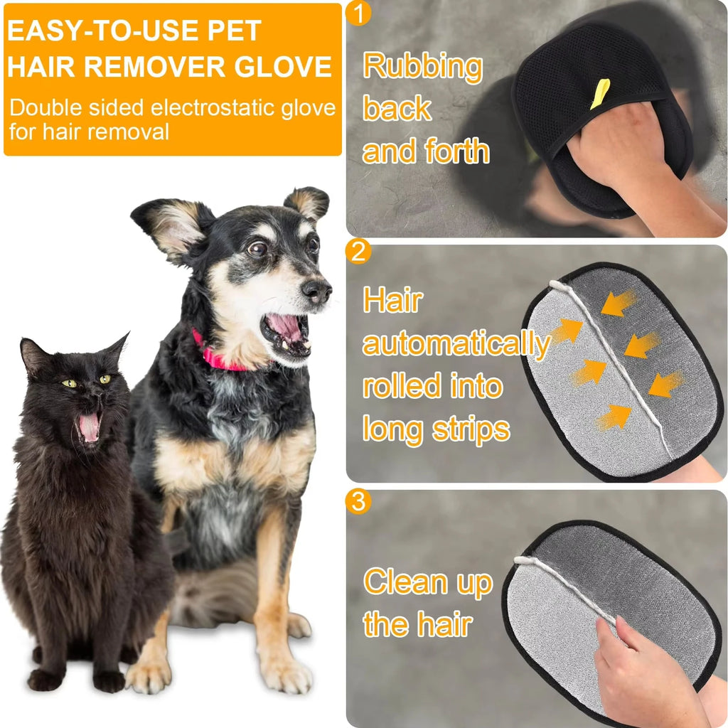 Reusable Double-Sided Pet Hair Removal & Grooming Gloves Pet Grooming Glove HIP