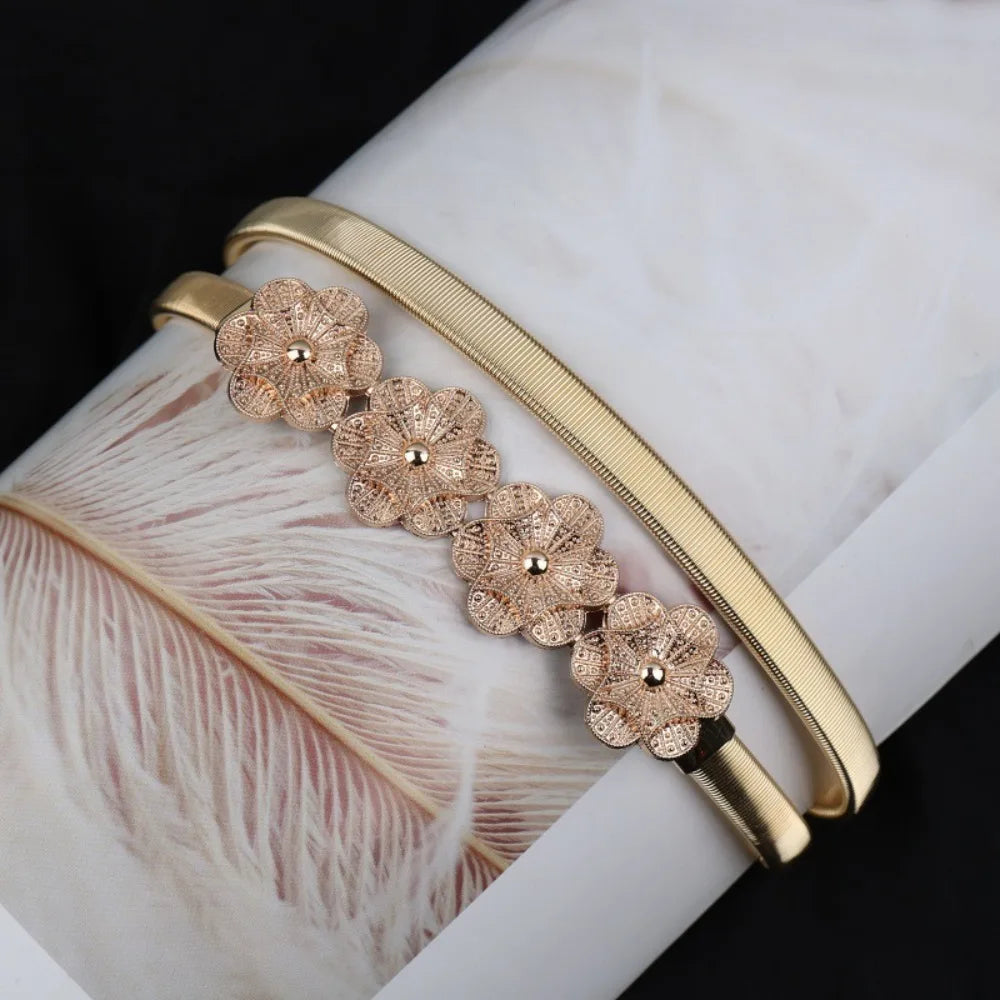 60cm Elastic Gold Silver Leaf Chain Belt for Women Chain Waist Belt HIP 2