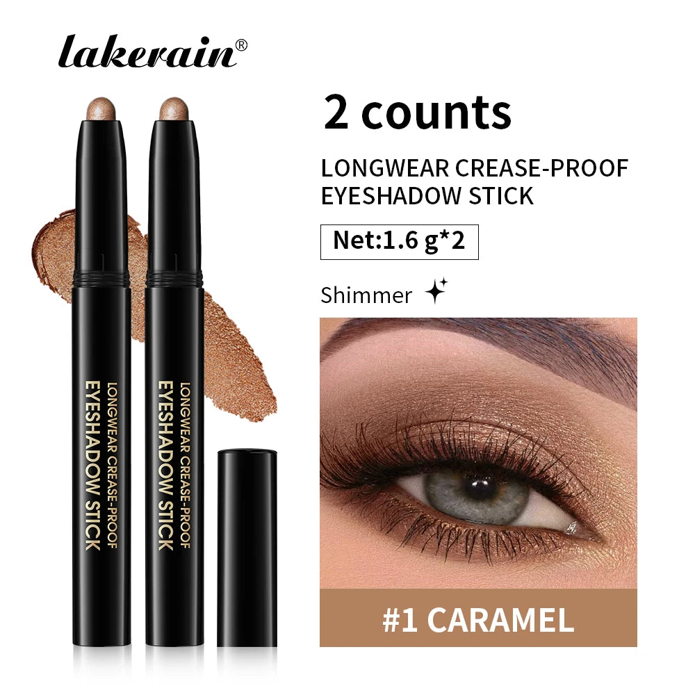 2pcs Eyeshadow Liner Sticks Matte & Shimmer Waterproof Metallic Glitter Eye Shadow Highlighter Pencil Eyeshadow Natural Cosmetic HIP 1CARAMEL SHIMMER