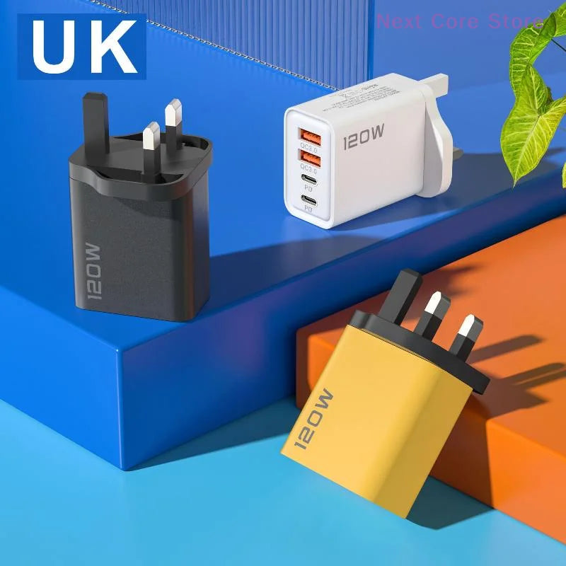 4-Port 120W USB-C Fast Charger – PD & QC3.0 Wall Adapter USB Wall Charger HIP