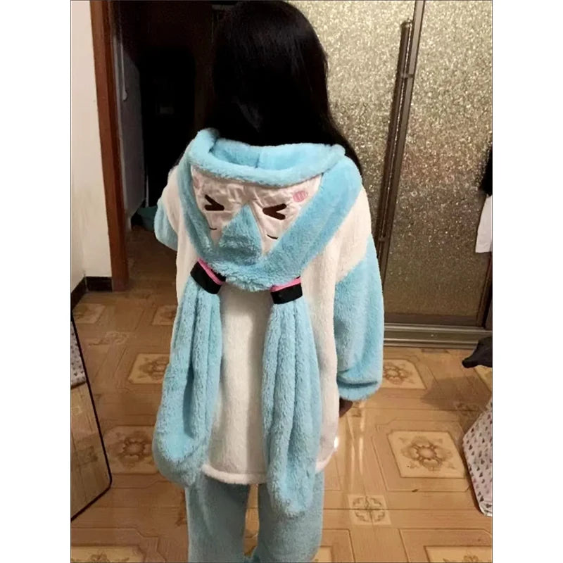 Hatsune Miku Coral Fleece Nightgown & Pants Set – Unisex Anime Sleepwear Set HIP