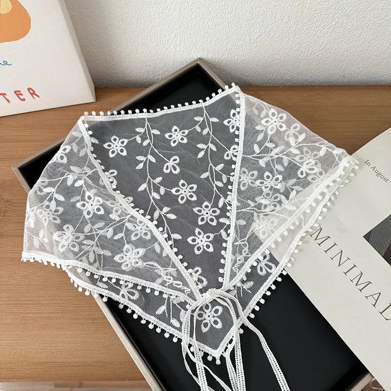 Women's Thin Style Lace Triangular Scarf Summer French Style Headscarf Headband Silk Scarf Retro Decoration Countryside Style HIP 06 Vine Flower