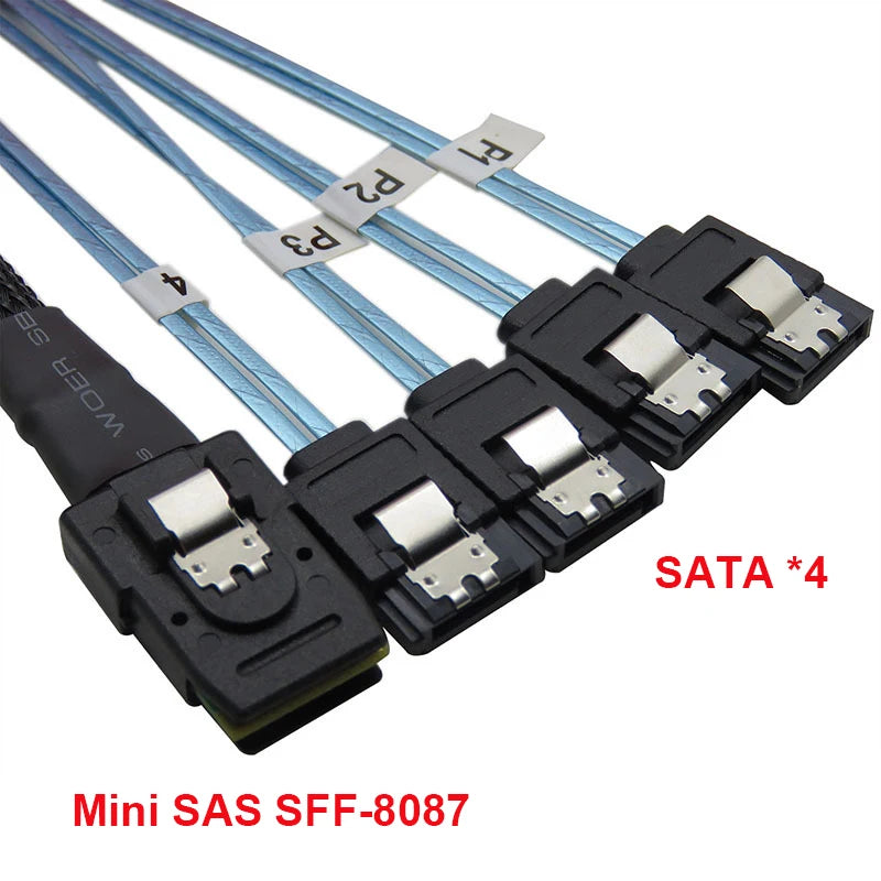 Mini SAS SFF-8087 to 4x SATA 7-Pin Breakout Cable – OULLX SAS to SATA Cable HIP