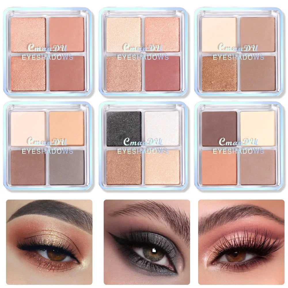 4 Colors Long Lasting Glitter Eyeshadow Palette Matte Shimmer Waterproof Eyeshadow Makeup Palette Smokey Nude Eyeshadow Palette HIP