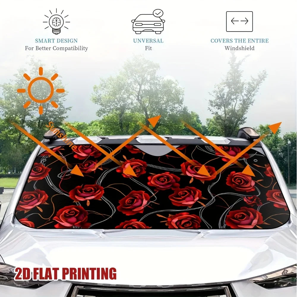Floral Rose Windshield Sunshade – Polyester Car Sun Cover Car Windshield Sunshade HIP