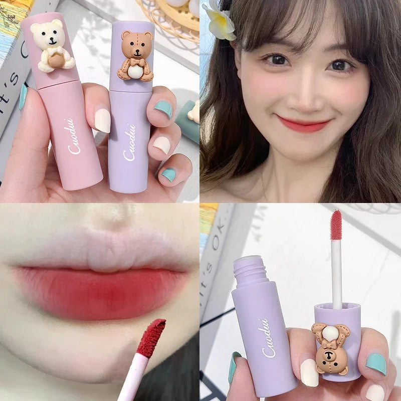 Sweet Milk Bear Velvet Matte Lipstick Smooth Long Lasting Lip Gloss Easy to Wear Waterproof Lip Mud Moisturizing Glaze Makeup HIP