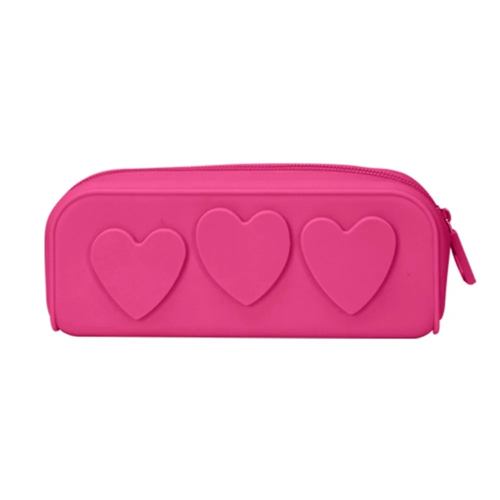 Heart Silicone Zip Bag – Reusable Makeup Brush Holder Silicone Cosmetic Bag HIP red