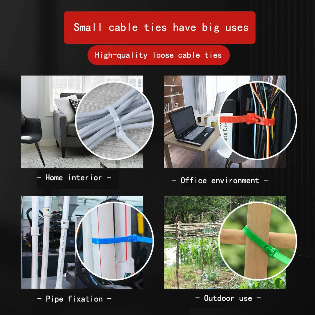 100-Pack Reusable Nylon Cable Zip Ties – Self-Locking Reusable Cable Ties HIP