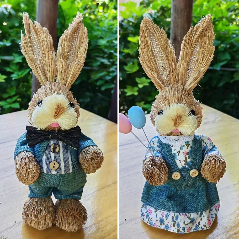 Handmade Craft 23cm Woven Rabbit Figurine Cute Boho Easter Bunny Statue Spring Home Decor Festive Party Gift Idea HIP