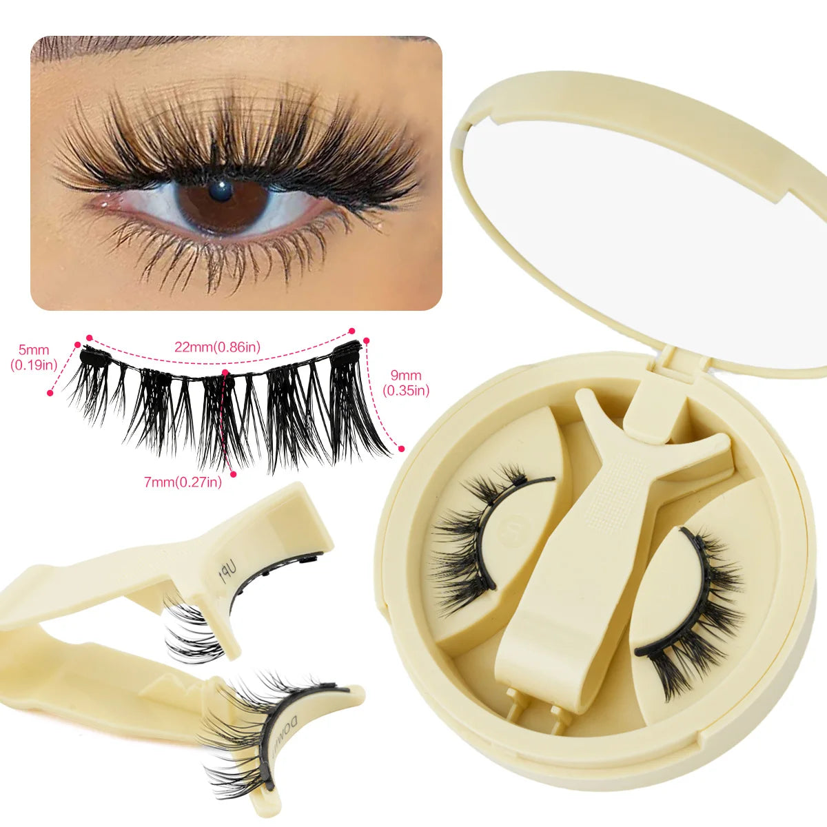 1 Pair Reusable Magnetic Eyelashes 3D Mink Lashes Long-Lasting No Glue Needed False Eyelashes and Magnetic Tweezers Set HIP LQ04