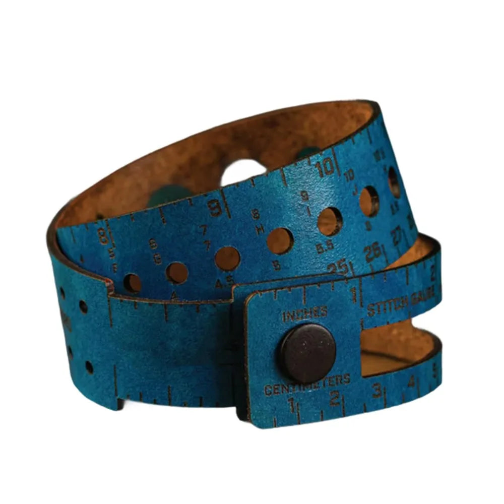 7-in-1 Leather Measuring Wrap for Knitters & Crocheters Craft Measuring Tool HIP Blue