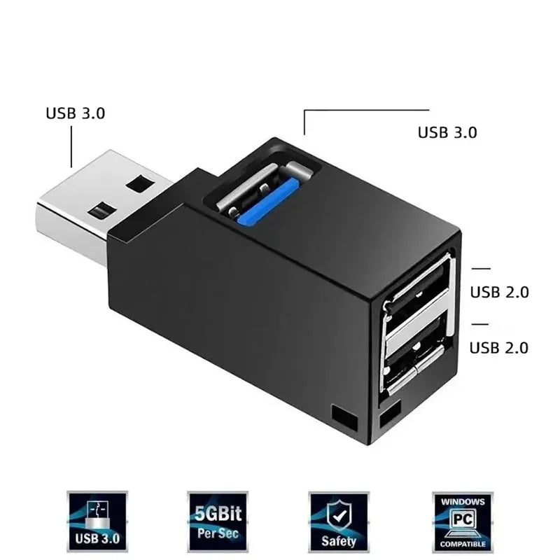 OLPAY USB 3.0 Hub – 3-Port Multi-Port Charging Adapter USB Hub Adapter HIP black