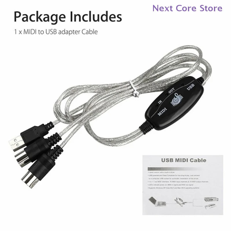 USB to MIDI Cable Converter – 16 Channel IN/OUT Keyboard MIDI USB Adapter HIP