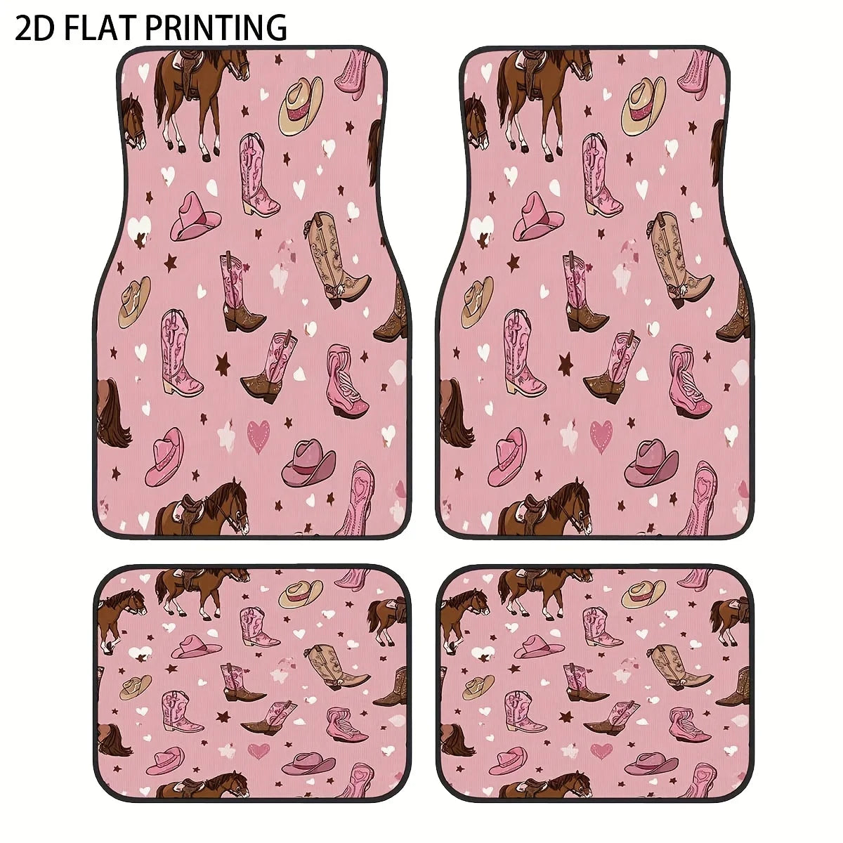 Western Cowgirl Car Floor Mats – Pink Cow Print, 4-Piece Set Car Floor Mats HIP 1