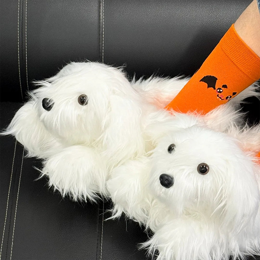 Bichon Frise Plush Slippers – Cozy Indoor Novelty Home Shoes Novelty Plush Slippers HIP
