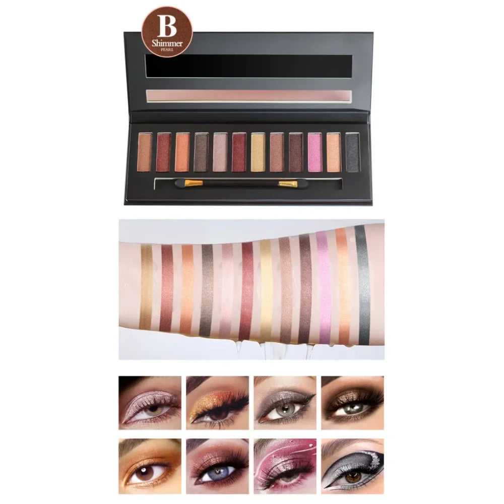 Fit Colors 12-Shade Matte & Shimmer Eyeshadow Palette | Contour & Blush Eyeshadow Palette HIP