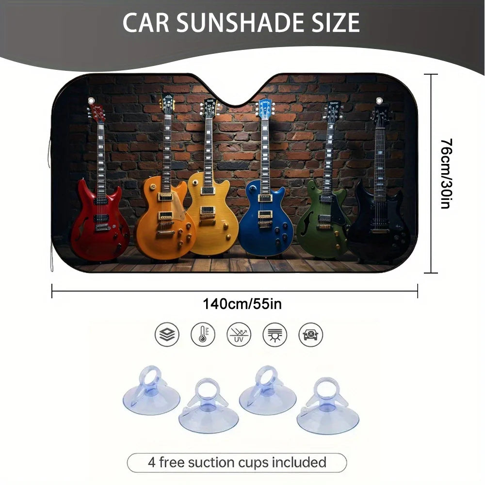 Electric Guitar Car Windshield Sunshade – Polyester Print Car Windshield Sunshade HIP