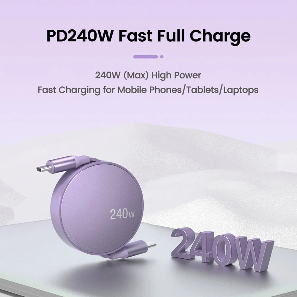 Retractable USB-C Cable PD 240W Fast Charging & Data USB-C Charging Cable HIP
