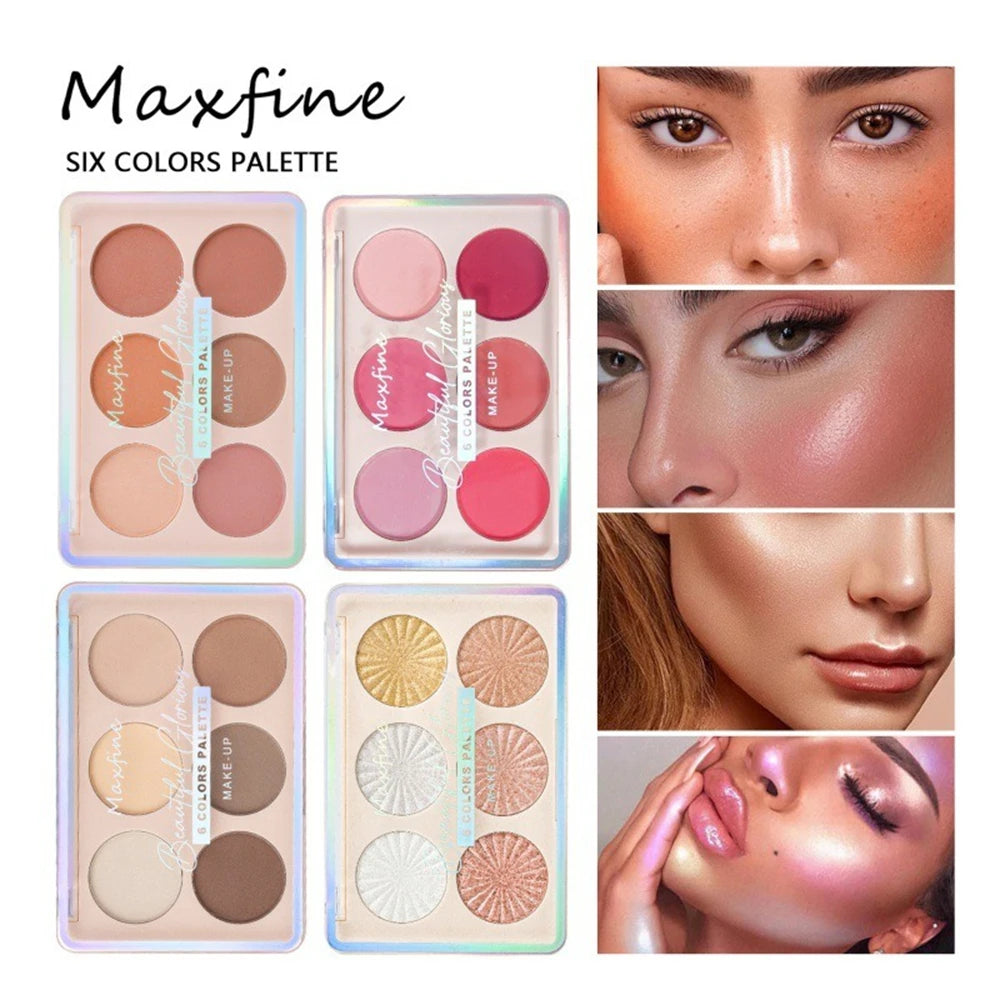 6-Color Blush and Contouring All-in-One Palette, Pearlescent Matte Powder Makeup Palette Glitter Highlighter Brighten Palette HIP