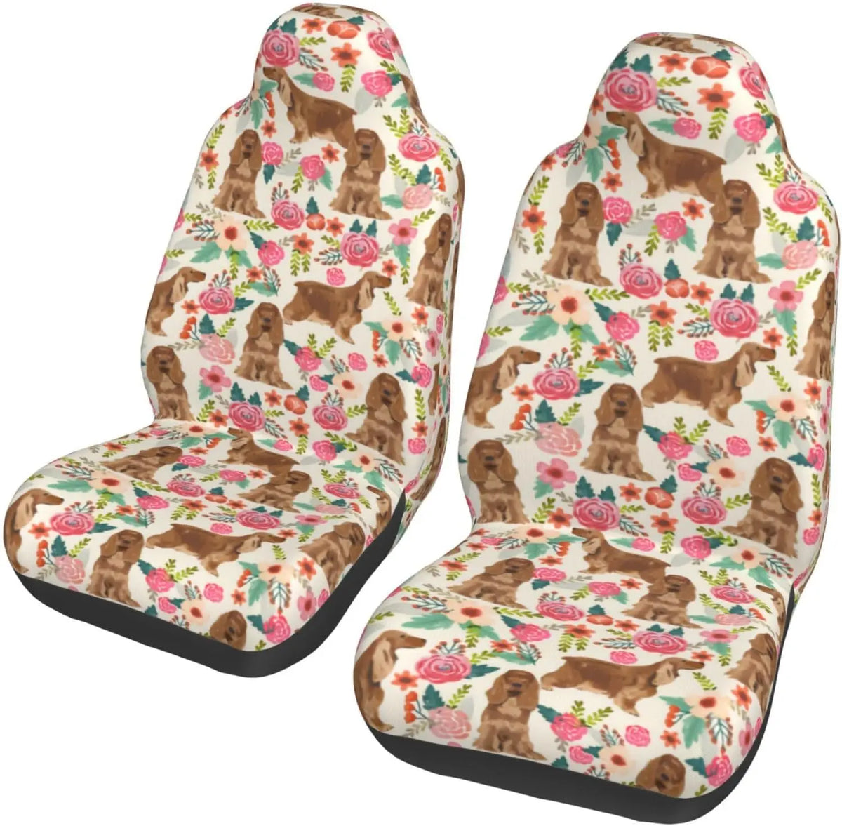 Cocker Spaniel Floral Car Seat Covers – Set of 2 Universal Car Seat Covers HIP