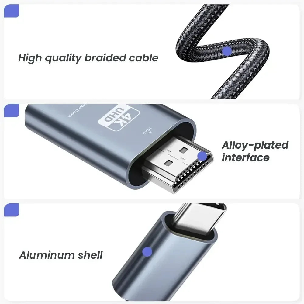 4K 60Hz USB-C to HDMI Cable – Thunderbolt 3/4 | OLPAY USB-C HDMI Cable HIP