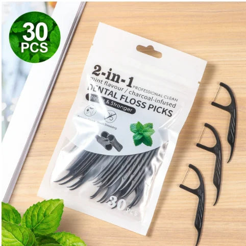 RUZOFO Bamboo Charcoal Menthol Dental Floss Picks 30–500 Pcs Dental Floss Picks HIP C752-30pcs