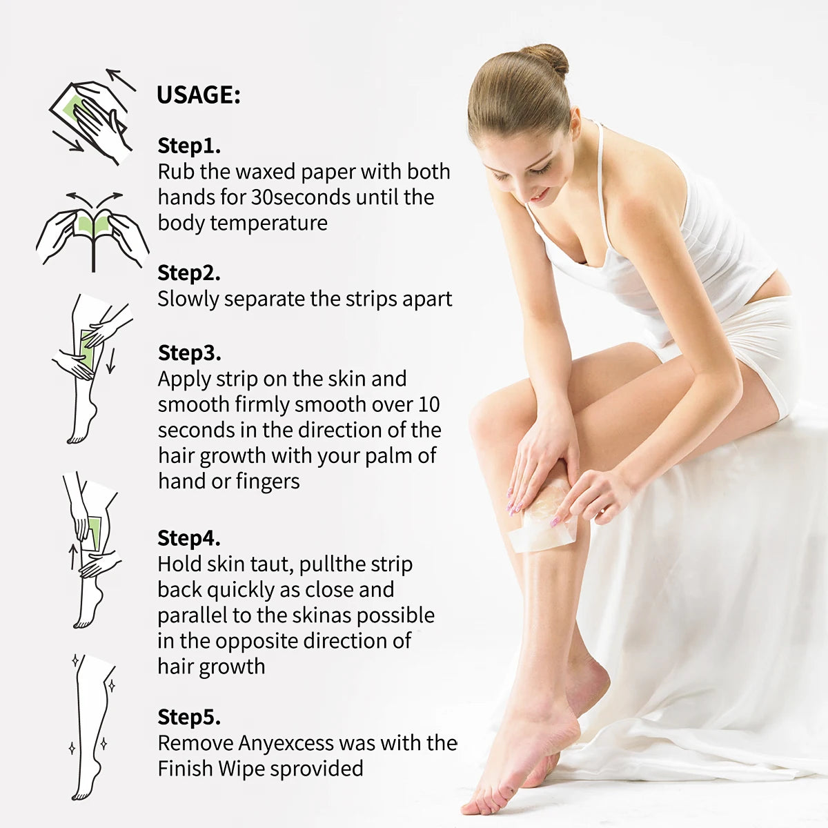 5pcs Rapid Effective Wax Strips for Hair Removal Double-Side Long Lasting Depilation Women Safe Paper For Legs/Bikini/Arm/Neck HIP
