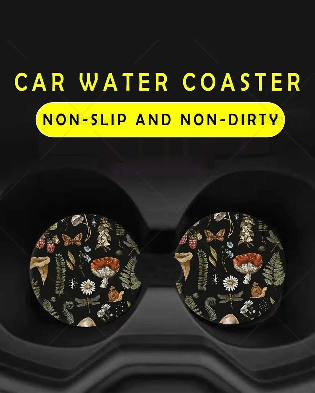 2-Pack Ceramic Car Cup Holder Coasters – Mushroom Pattern Car Cup Holder Coaster HIP