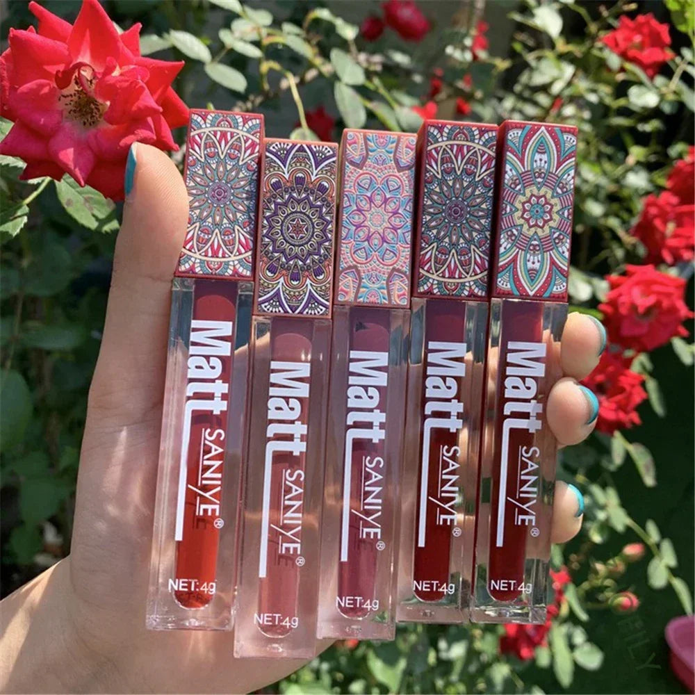 SANIYE Brand Makeup Nude Lip Gloss Waterproof Liquid Matte Lipstick Long Lasting 4g Quick Dry Red Lip Gloss Cosmetics HIP