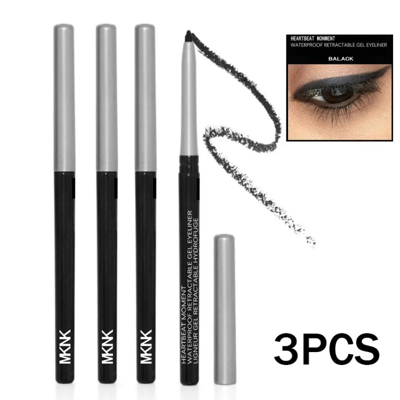 1-3pc Waterproof Black Eyeliner Pencil Smudge-proof Long-lasting Dark Brown Cream Gel Eye Liner Pen Beginner-Friendly Eye Makeup HIP Black-3pcs
