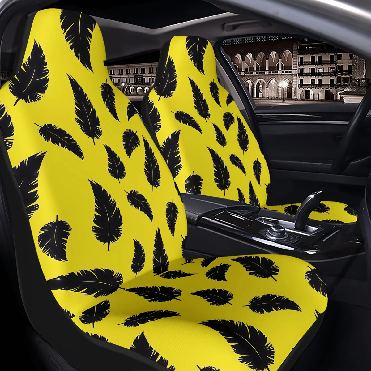 Black Feather Yellow Print Car Seat Cover – Easy Install Car Seat Cover HIP