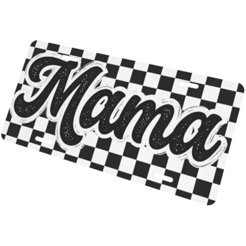 Mama Script Checkered Aluminum Vanity License Plate | Women Vanity License Plate HIP