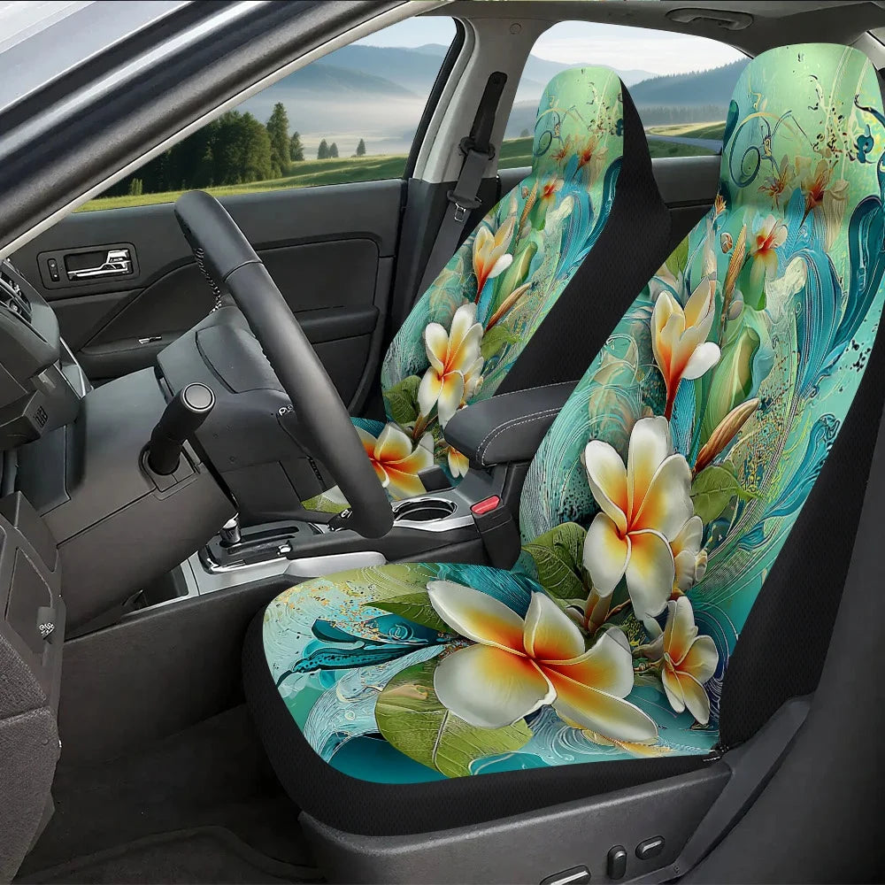 Teal Frangipani Car Seat Covers – 2pc Universal Front Set Car Seat Covers HIP
