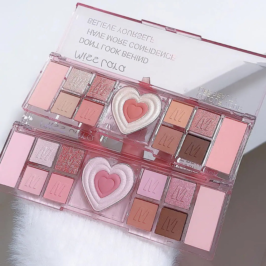 12Colors Love Heart Pink Eyeshadow Palette Natural Cool Tone Low Saturation Matte Eye Shadow Pallet Brown Korean Makeup Cosmetic HIP