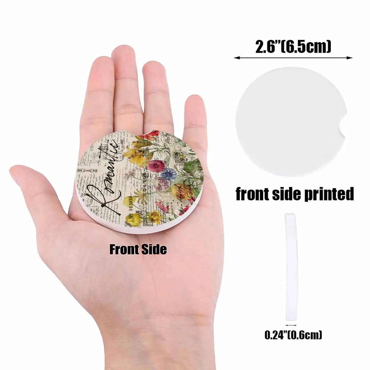 2-Pack Floral Ceramic Car Coasters – Absorbent Cup Holder Car Cup Holder Coaster HIP
