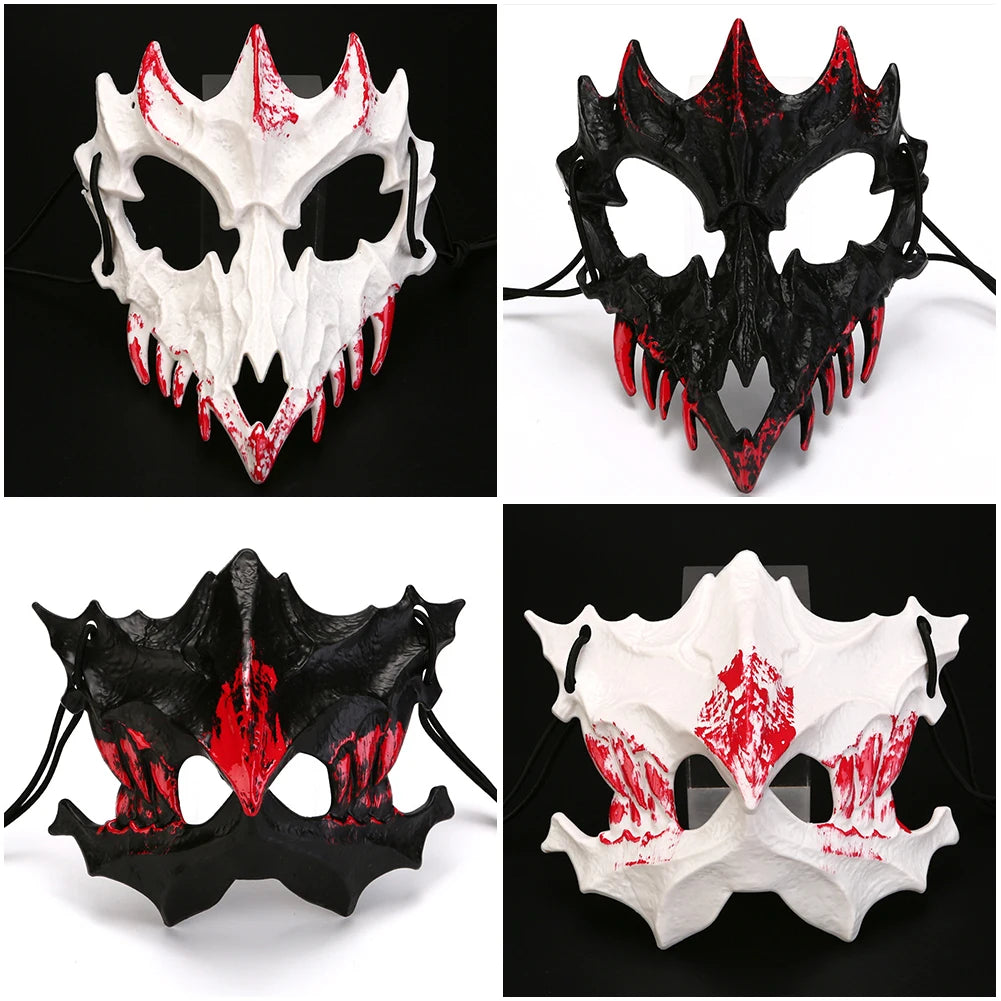 Creative Halloween Animal Skull Mask Dragon Wolf Mask Blood Half-Face Mask Men Horror Skeleton Carnival Mask Party Cosplay Prop HIP