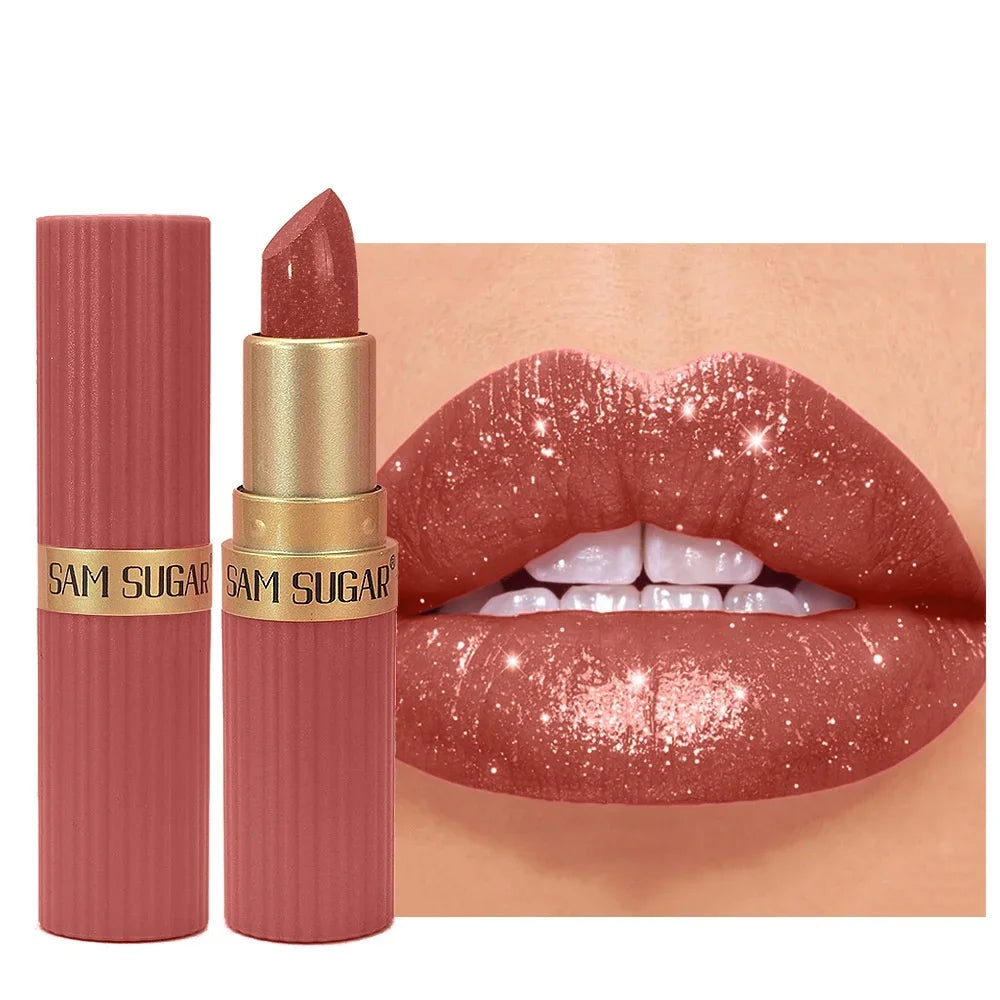 SAM SUGAR Metallic Glitter Lipstick – Waterproof Shimmer Gloss Glitter Lipstick HIP