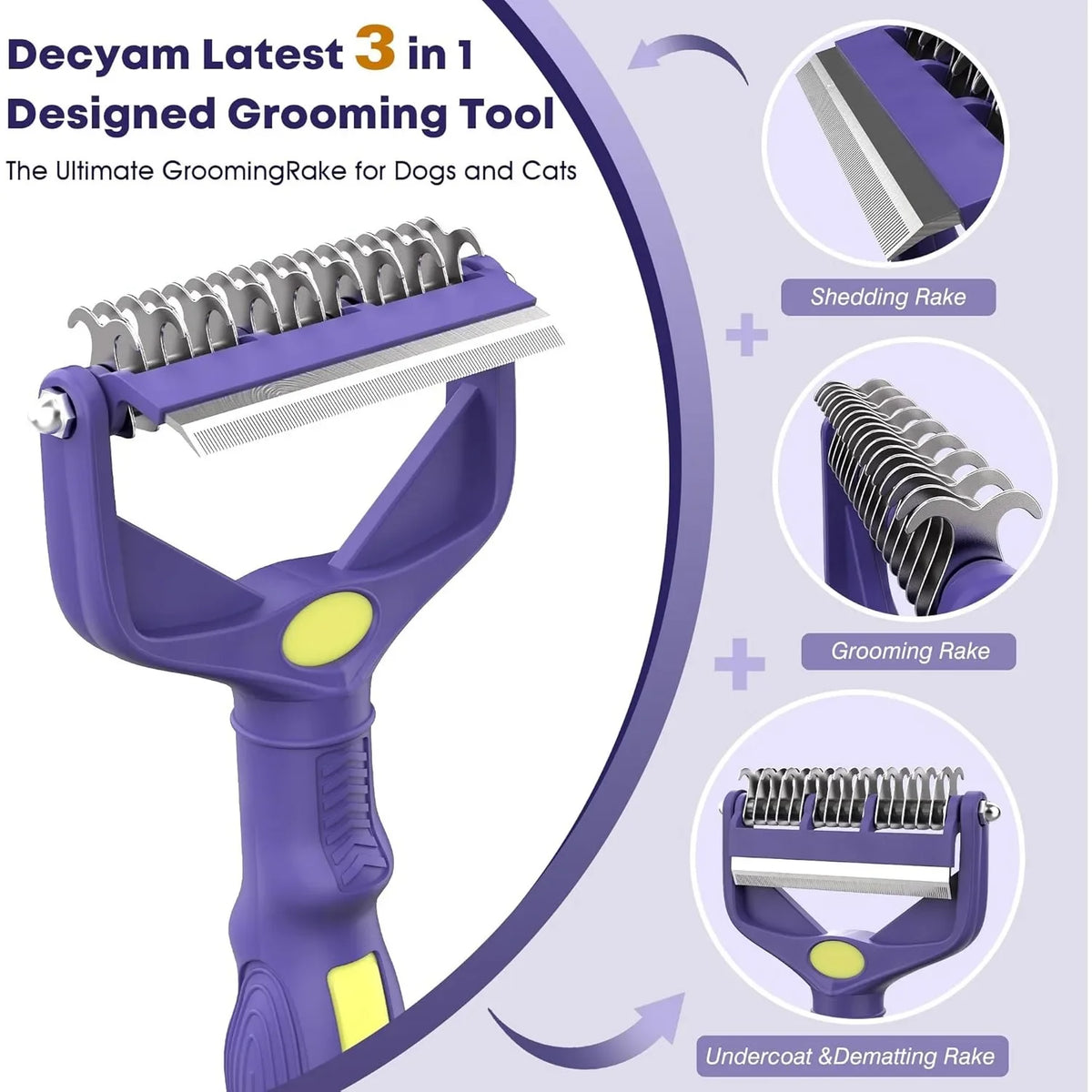 3-in-1 Deshedding Grooming Rake Brush for Dogs & Cats Pet Grooming Rake HIP