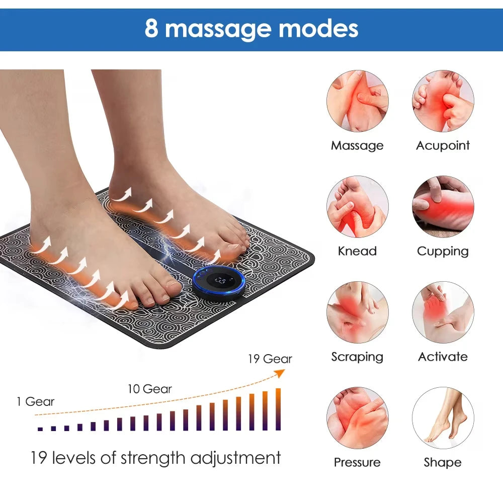 CAMMUO EMS Foot Massage Pad – 8 Modes, Portable & Foldable EMS Foot Massager HIP