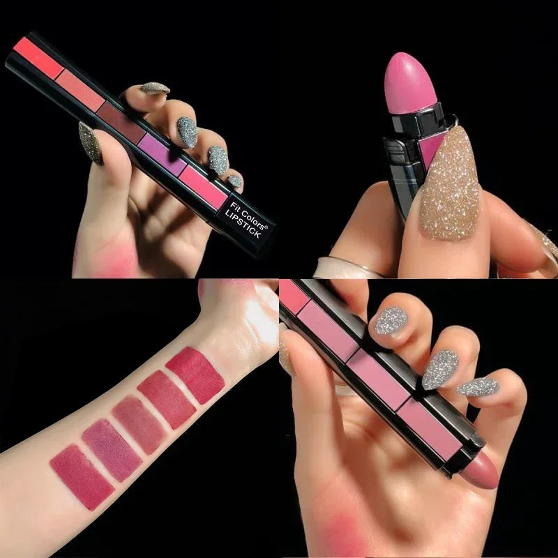 5 In 1 Matte Lipstick Kit Waterproof Nude Combination Lipgloss Long Lasting Velvet Red Show Complexion Sexy Lip Tint Cosmetic HIP
