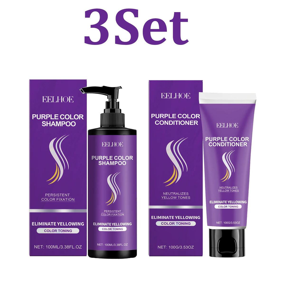 Purple Shampoo & Conditioner Set – Toning for Blonde & Silver Hair Purple Toning Hair Set HIP 3 Set