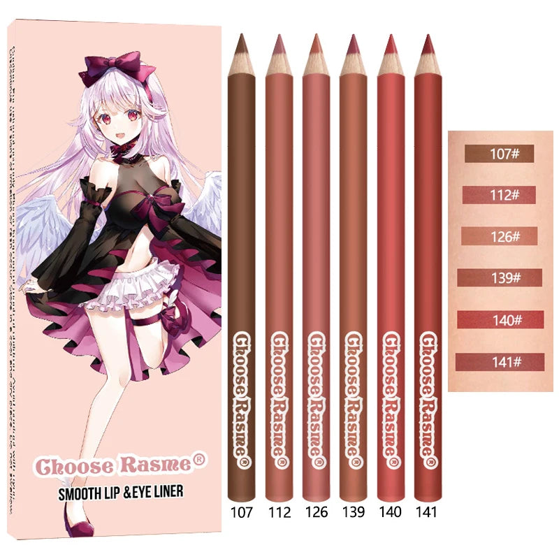 6pcs Lip Liner Pen 6 Colors Waterproof And Sweat-proof Not Easy To Fade Non-stick Cup Nude Lipstick Pencil Set Lasting Makeup HIP F