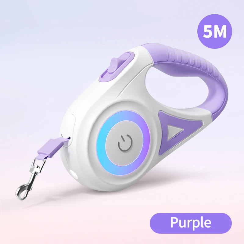 ROJECO 5M Retractable Dog Leash Automatic LED Light Luminous Roulette Leash Rope For Dogs Adjustable Pets Dog Walk Running Leads HIP 5M Purple