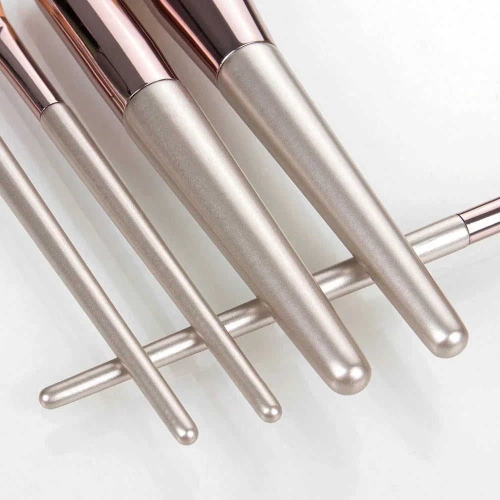 10-Pc Champagne Gold Vegan Makeup Brush Set | Full Face Kit Makeup Brush Set HIP